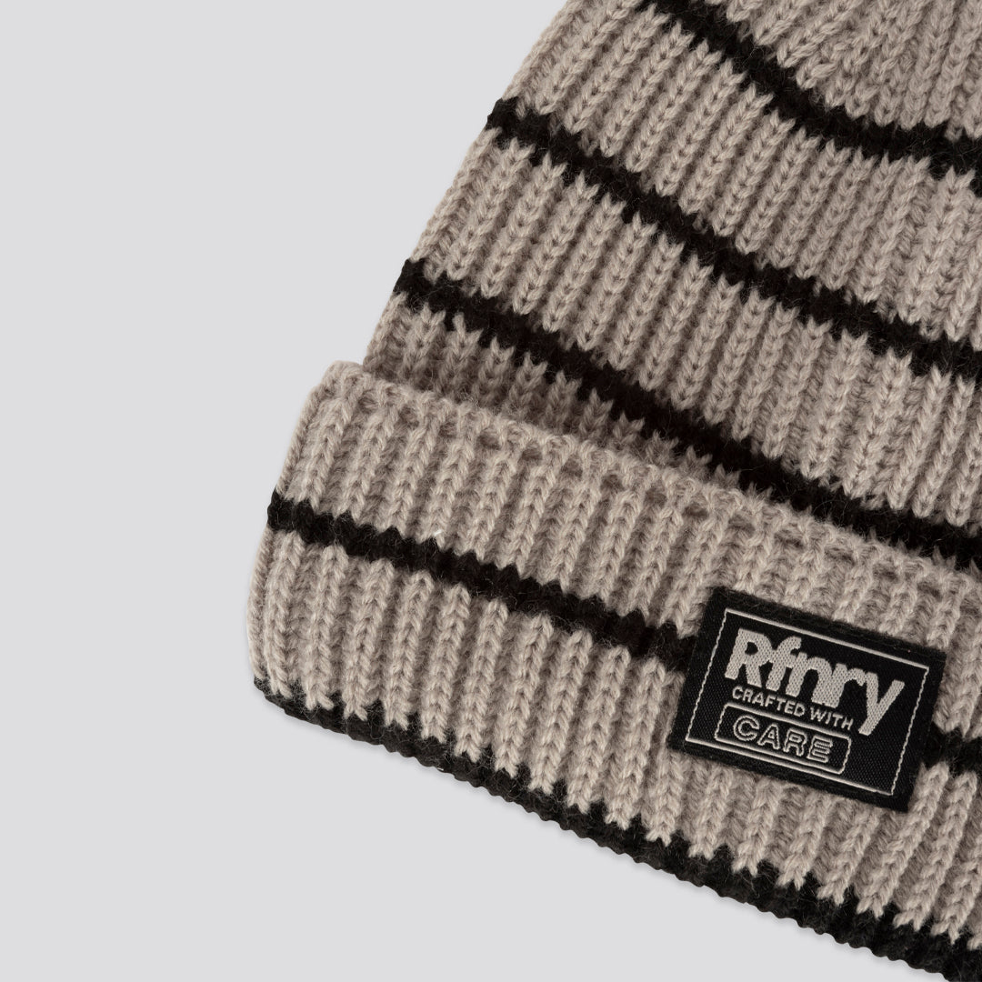 Girls Stripe Beanie Off White