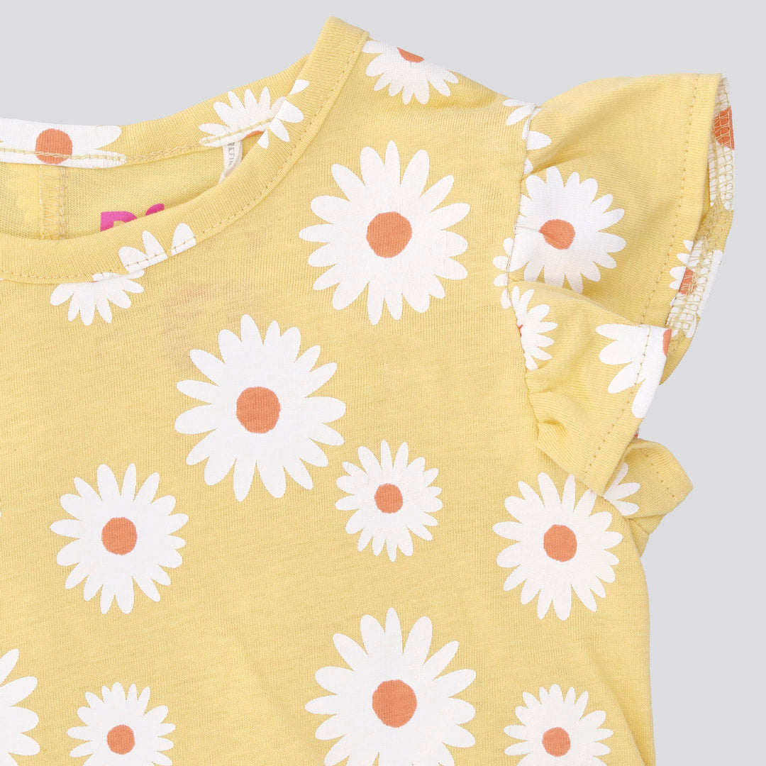 Girls Flutter Sleeve Dress Yellow