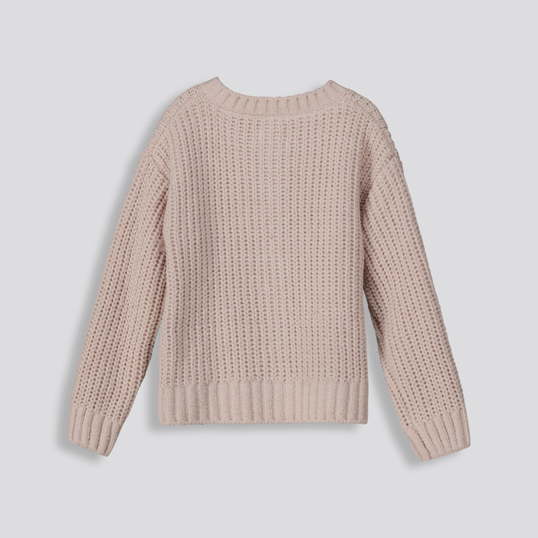 Girls Chenille Cardigan Stone