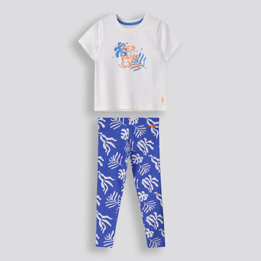 Girls Printed Cotton Leggings Blue