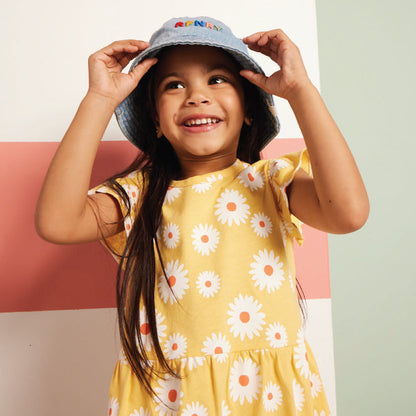 Girls Flutter Sleeve Dress Yellow