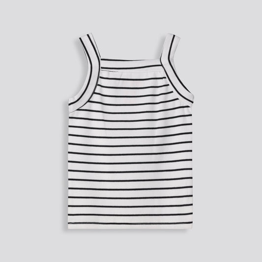 Girls Stripe Ribbed Tank Optic White