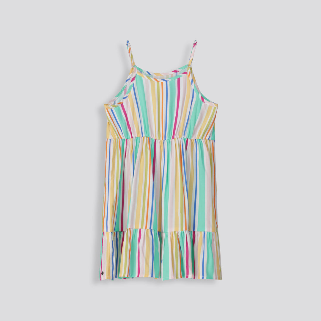 Girls Short Tiered Dress Multi Stripe