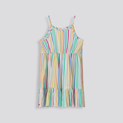 Girls Short Tiered Dress Multi Stripe