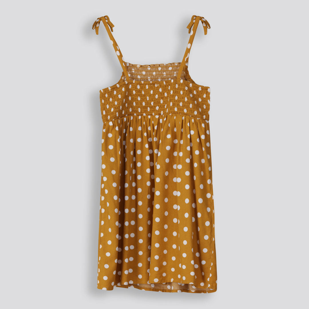 Girls Short Shirred Dress Yellow