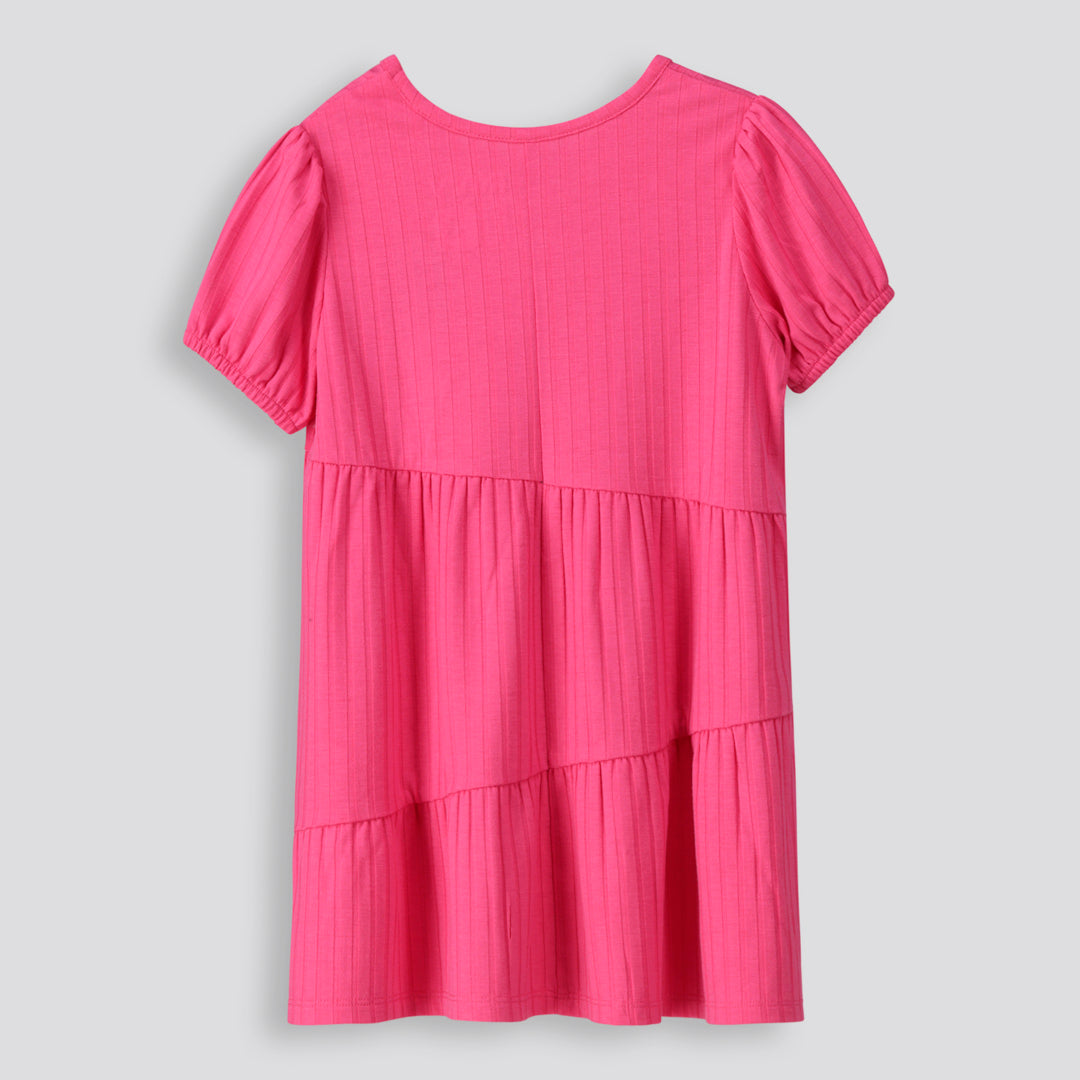 Girls Ribbed  Short Dress Pink