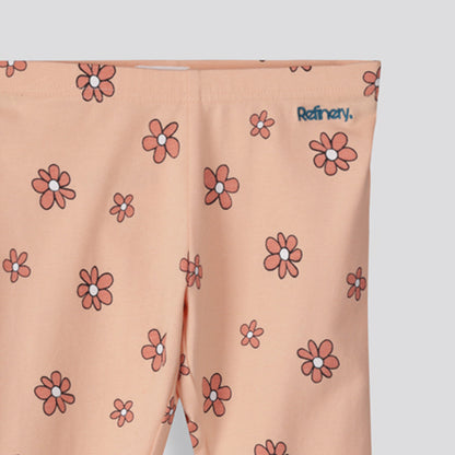 Girls Printed Cotton Leggings Coral