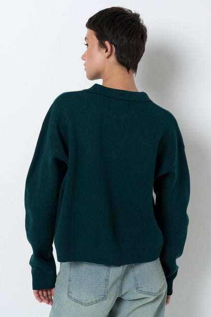 Split Collar Jumper Green