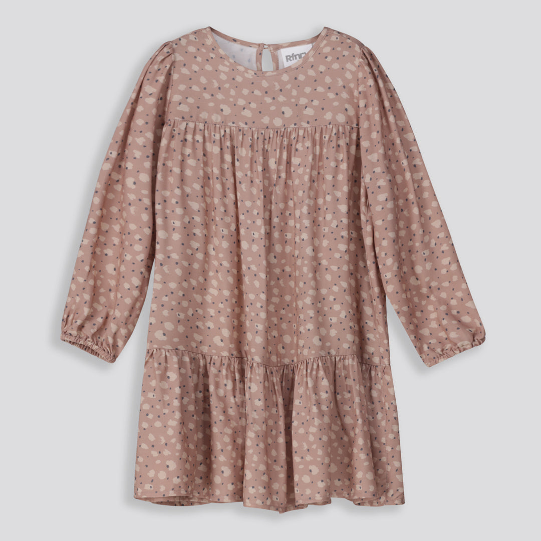 Girls Tiered Dress Taupe