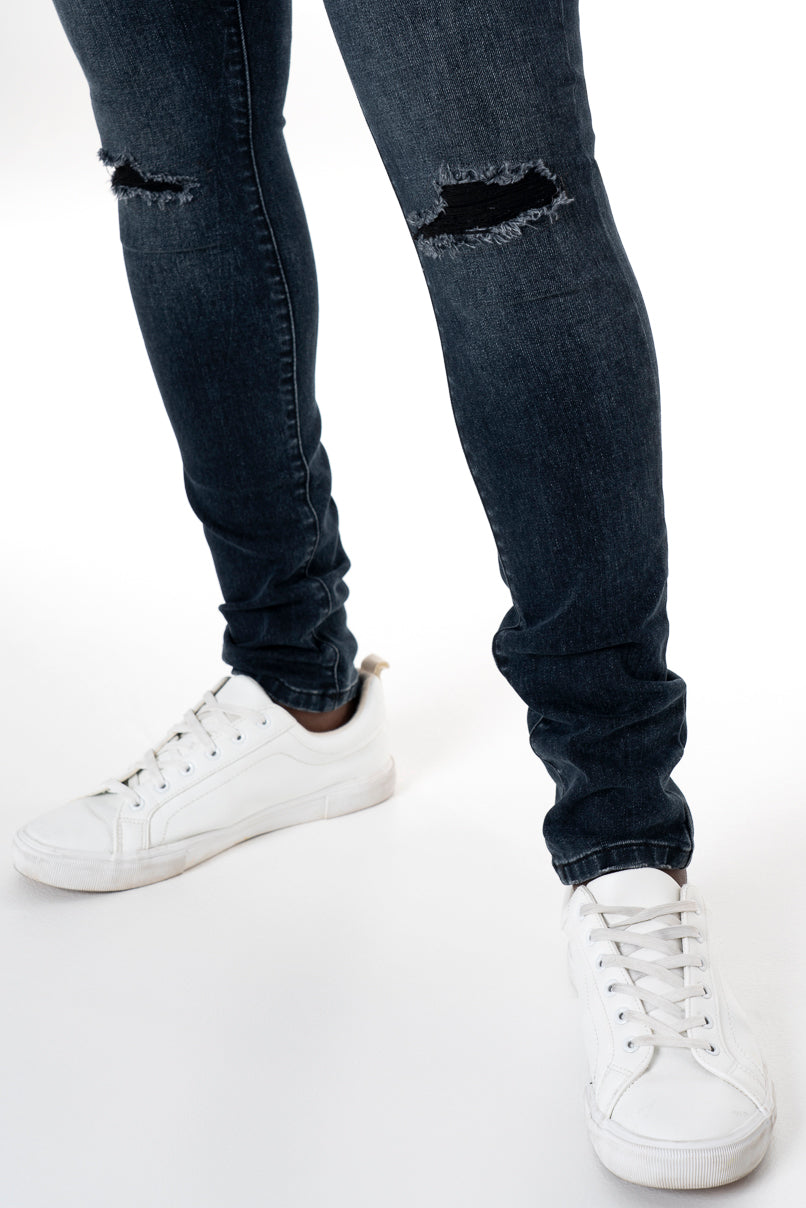 Rf10 Rip & Repair Skinny Denim Jeans Dark Blue