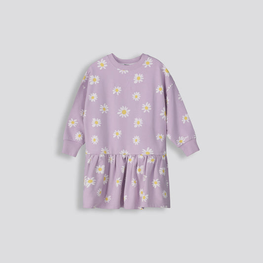 Girls Flower Sweat Dress Lilac