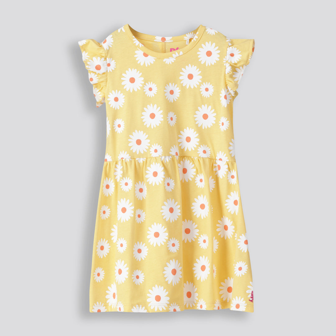 Girls Flutter Sleeve Dress Yellow