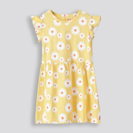 Girls Flutter Sleeve Dress Yellow