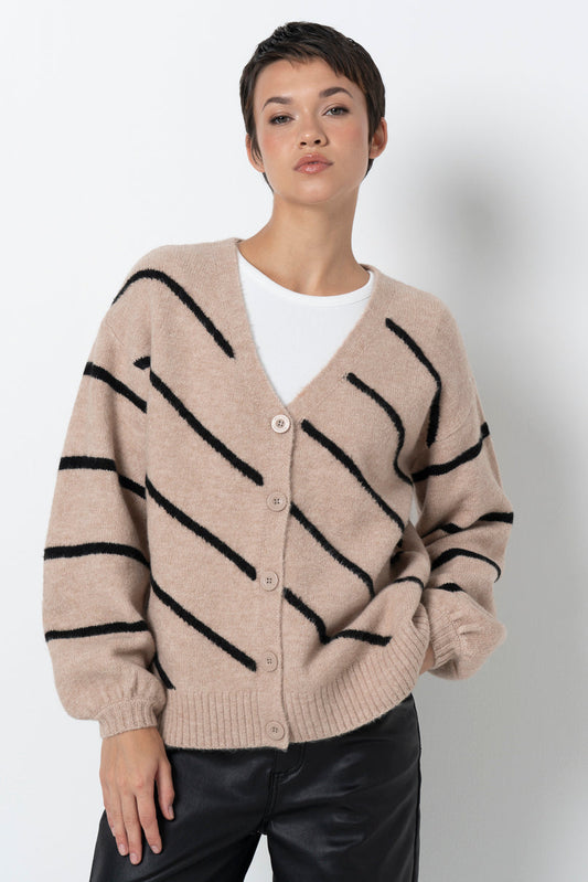 Striped Cardigan Taupe