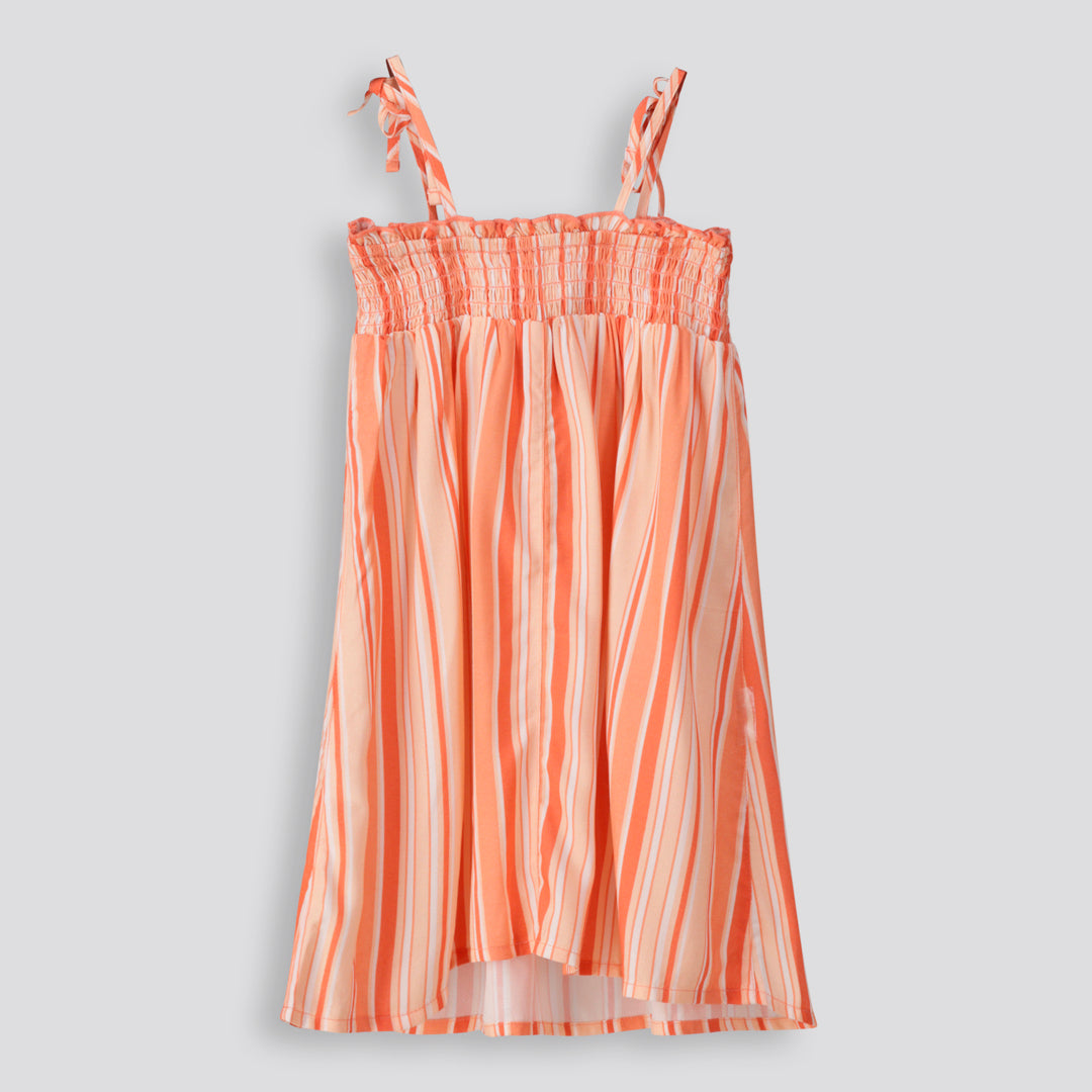 Girls Shirred Short Dress Multi Stripe