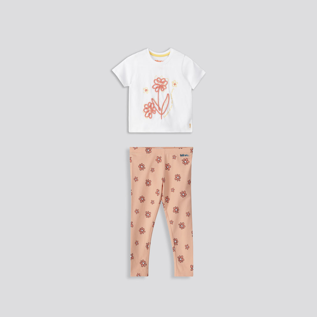 Girls Printed Cotton Leggings Coral