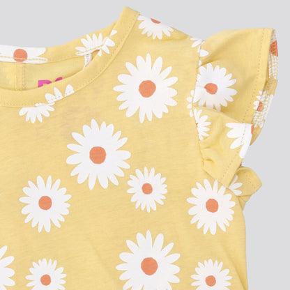 Girls Flutter Sleeve Dress Yellow