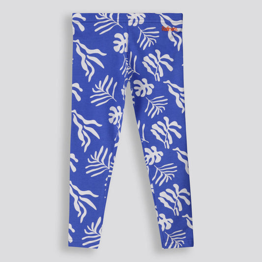 Girls Printed Cotton Leggings Blue
