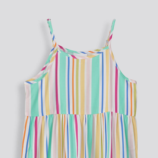 Girls Short Tiered Dress Multi Stripe