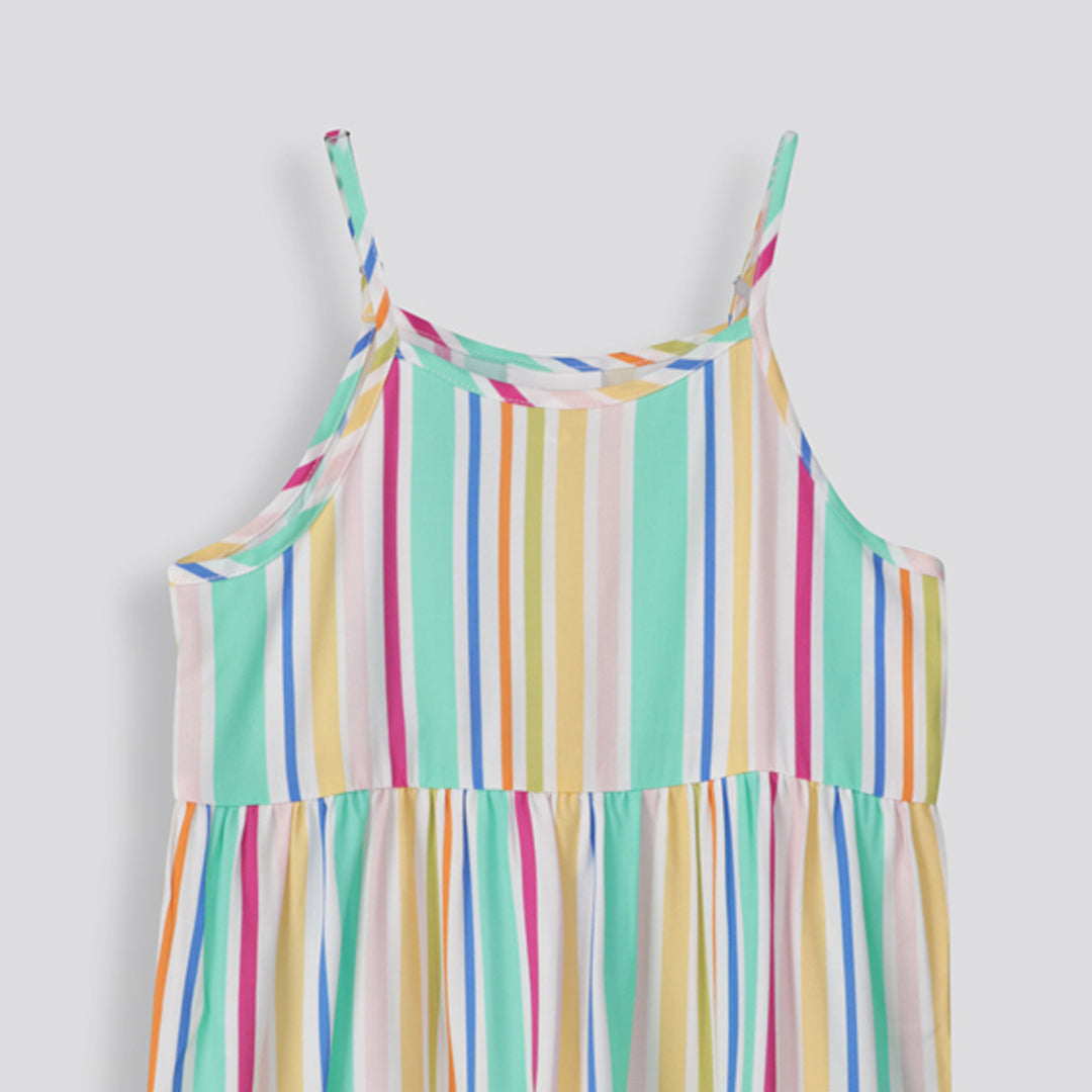 Girls Short Tiered Dress Multi Stripe