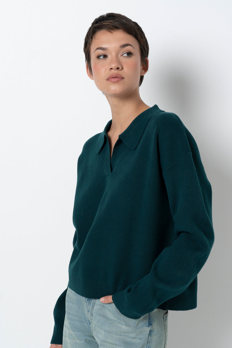 Split Collar Jumper Green