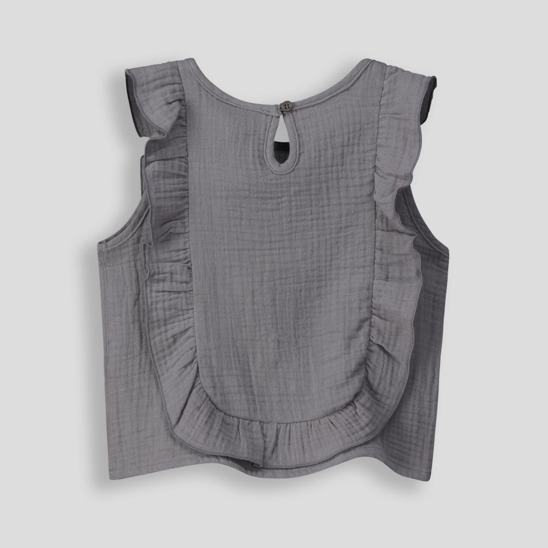 Girls Frilled Top Charcoal