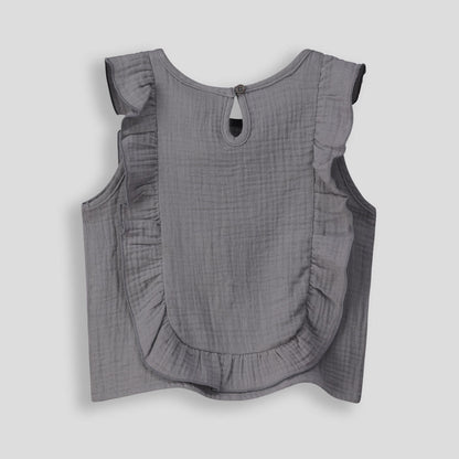 Girls Frilled Top Charcoal