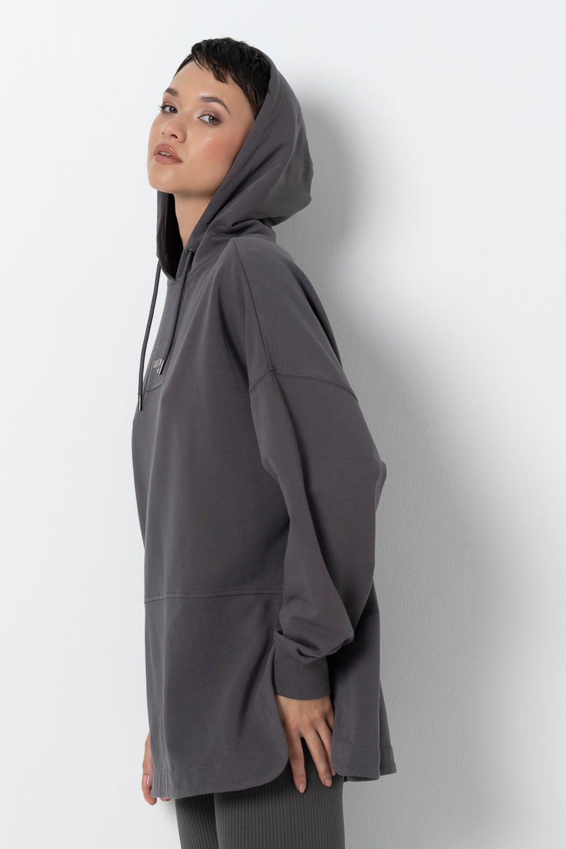 Long Length Hoodie Charcoal