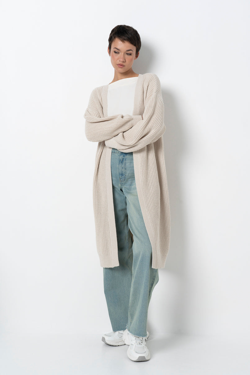 Long Knit Cardigan Nude