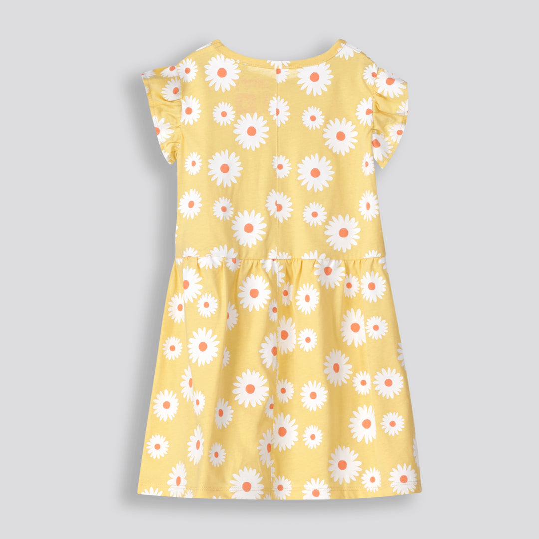 Girls Flutter Sleeve Dress Yellow