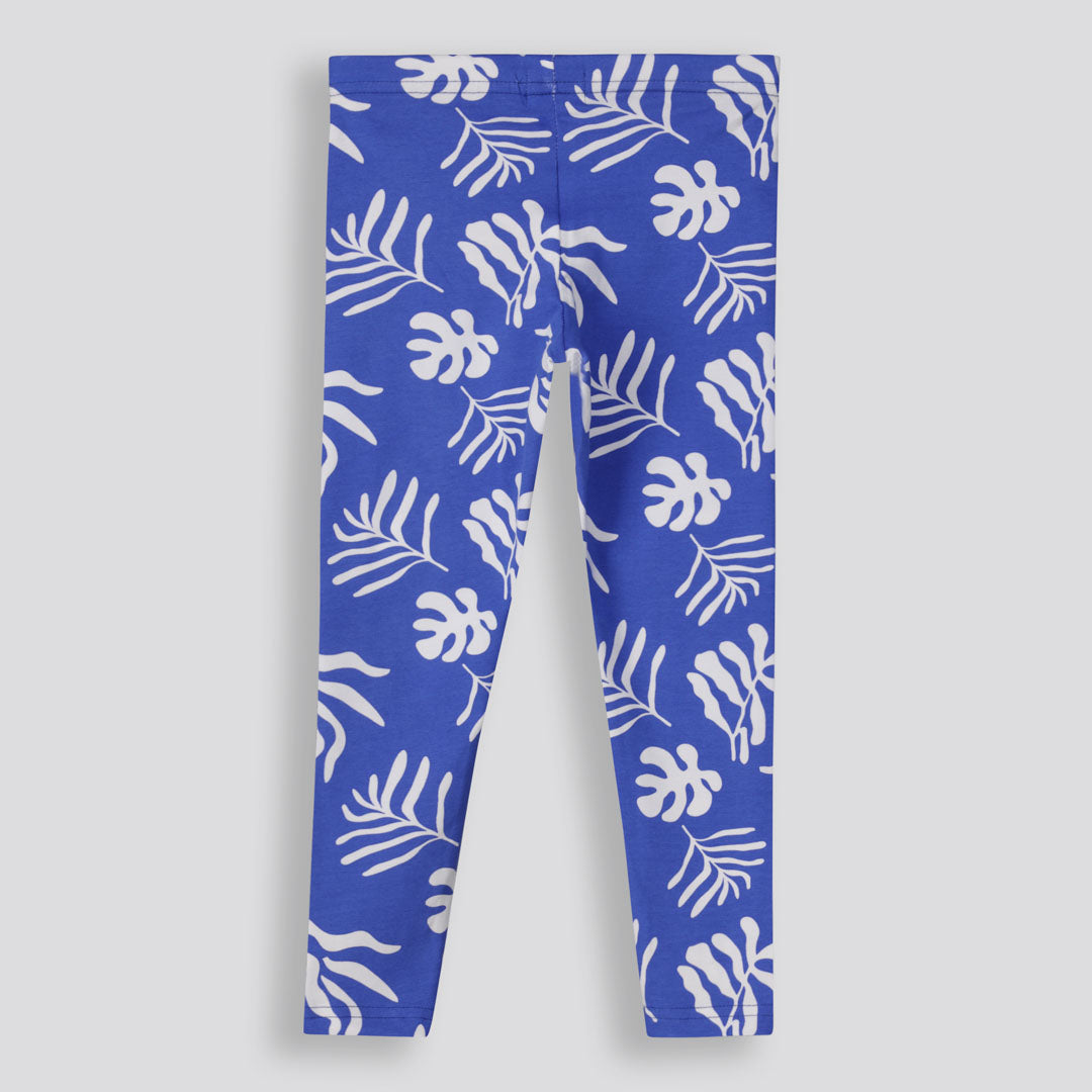 Girls Printed Cotton Leggings Blue