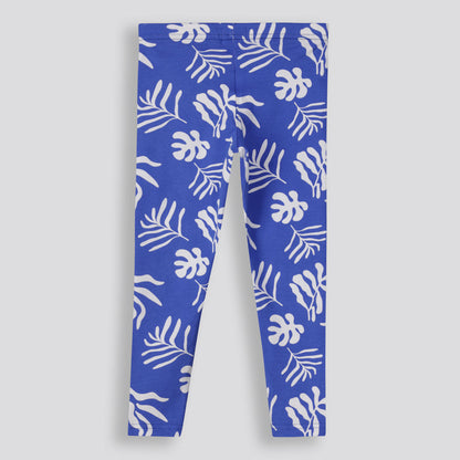 Girls Printed Cotton Leggings Blue