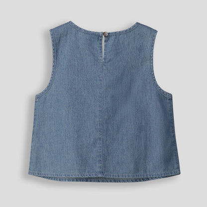 Girls Chambray Top Mid Wash