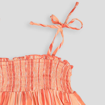 Girls Shirred Short Dress Multi Stripe