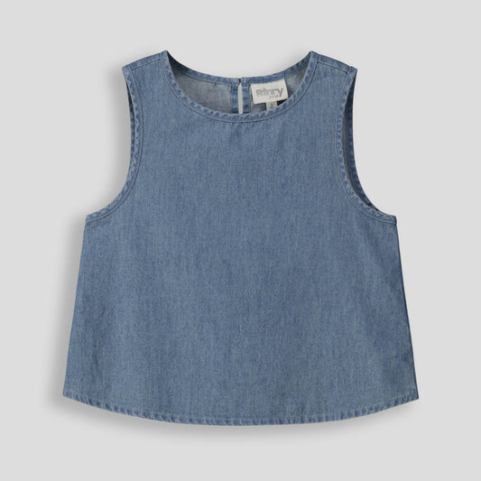 Girls Chambray Top Mid Wash