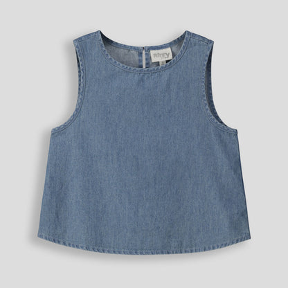 Girls Chambray Top Mid Wash