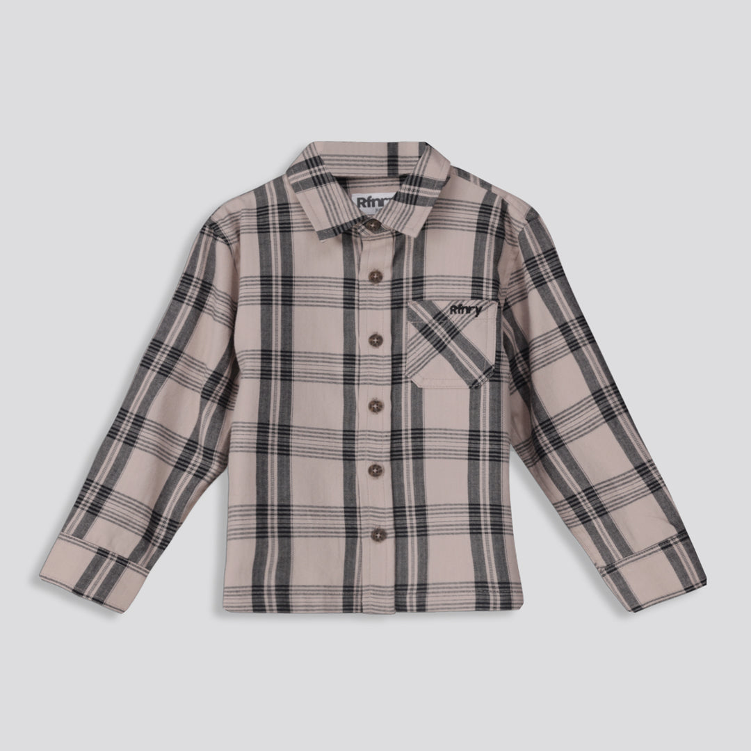 Boys Check Shirt Taupe