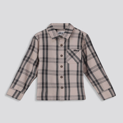 Boys Check Shirt Taupe
