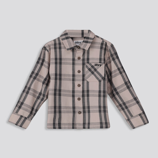 Boys Check Shirt Taupe