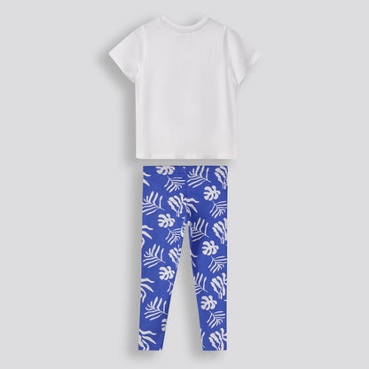 Girls Printed Cotton Leggings Blue