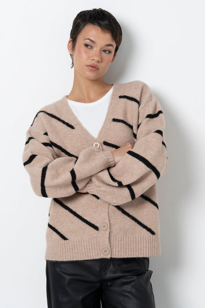 Striped Cardigan Taupe