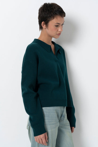 Split Collar Jumper Green