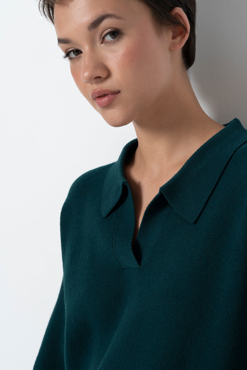 Split Collar Jumper Green