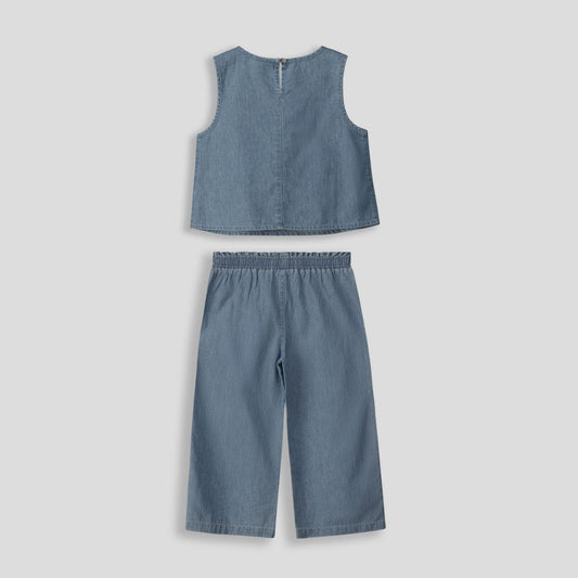 Girls Chambray Top Mid Wash