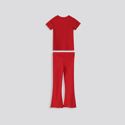 Girls Ribbed Tee Red