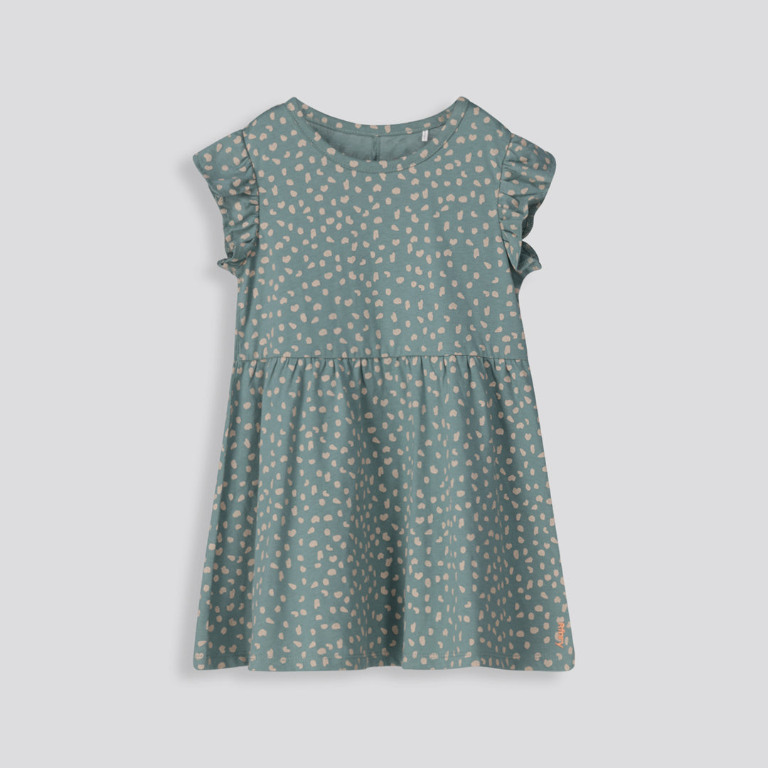 Girls Flutter Sleeve Dress Green