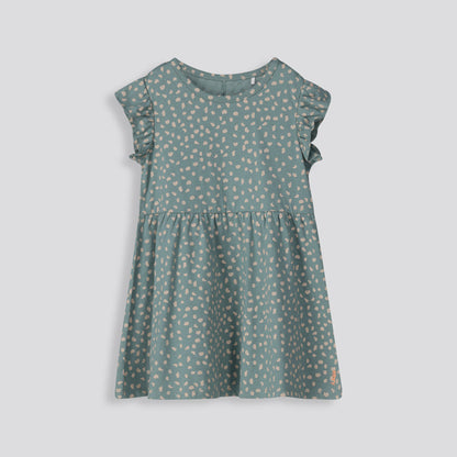 Girls Flutter Sleeve Dress Green