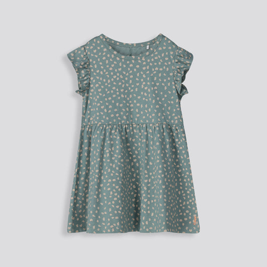 Girls Flutter Sleeve Dress Green