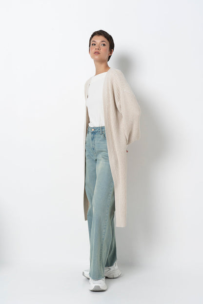 Long Knit Cardigan Nude
