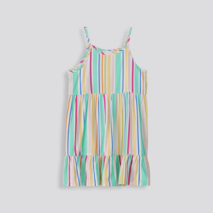 Girls Short Tiered Dress Multi Stripe